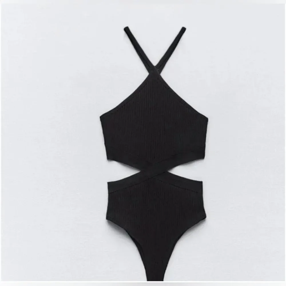 ZARA CUTOUT RIBBED BLACK SLEEVELESS BODYSUIT NEW LARGE - Picture 4 of 14